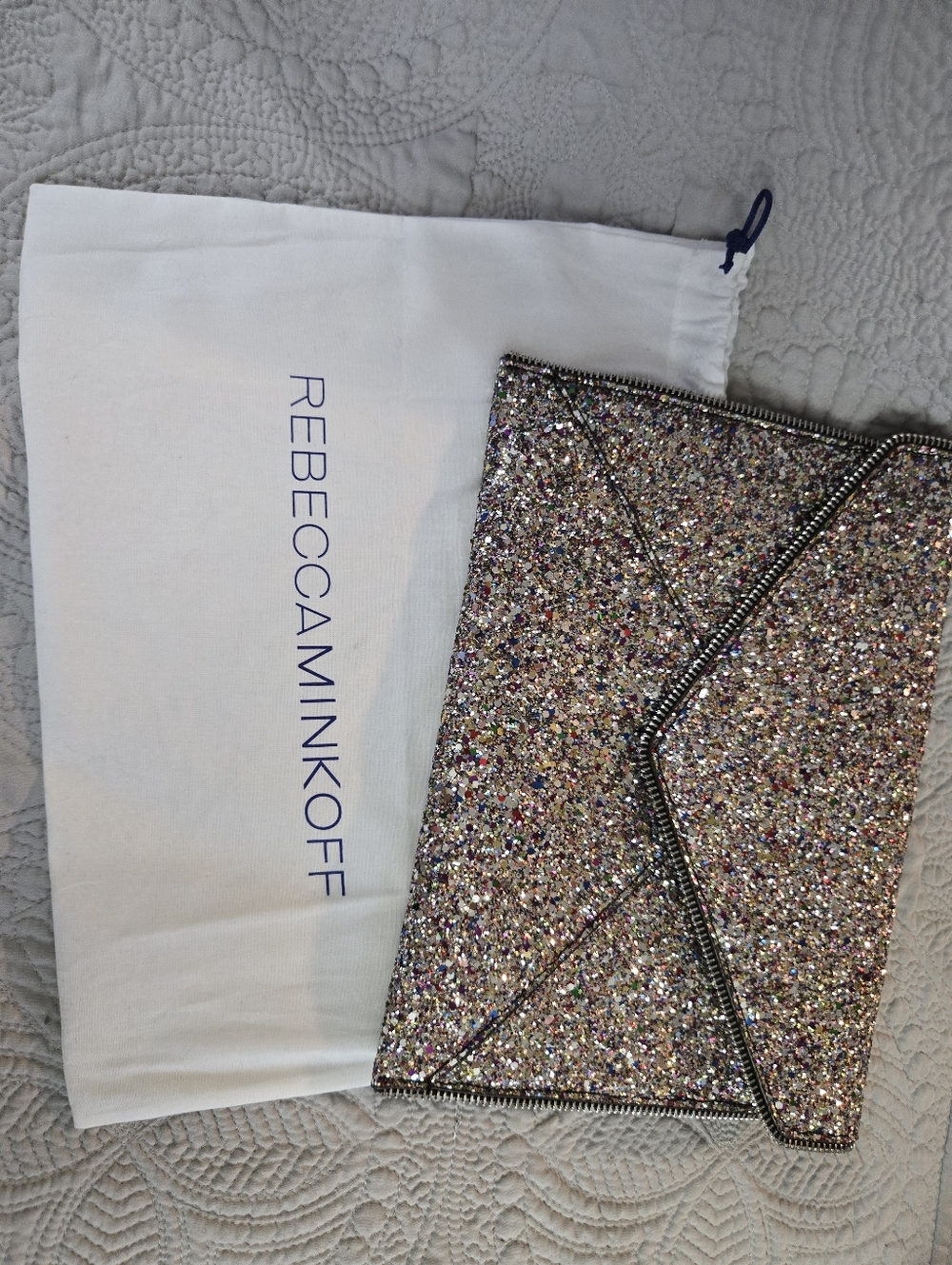 Rebecca Minkoff Multicolor Glitter Envelope Clutch with Silver Trim